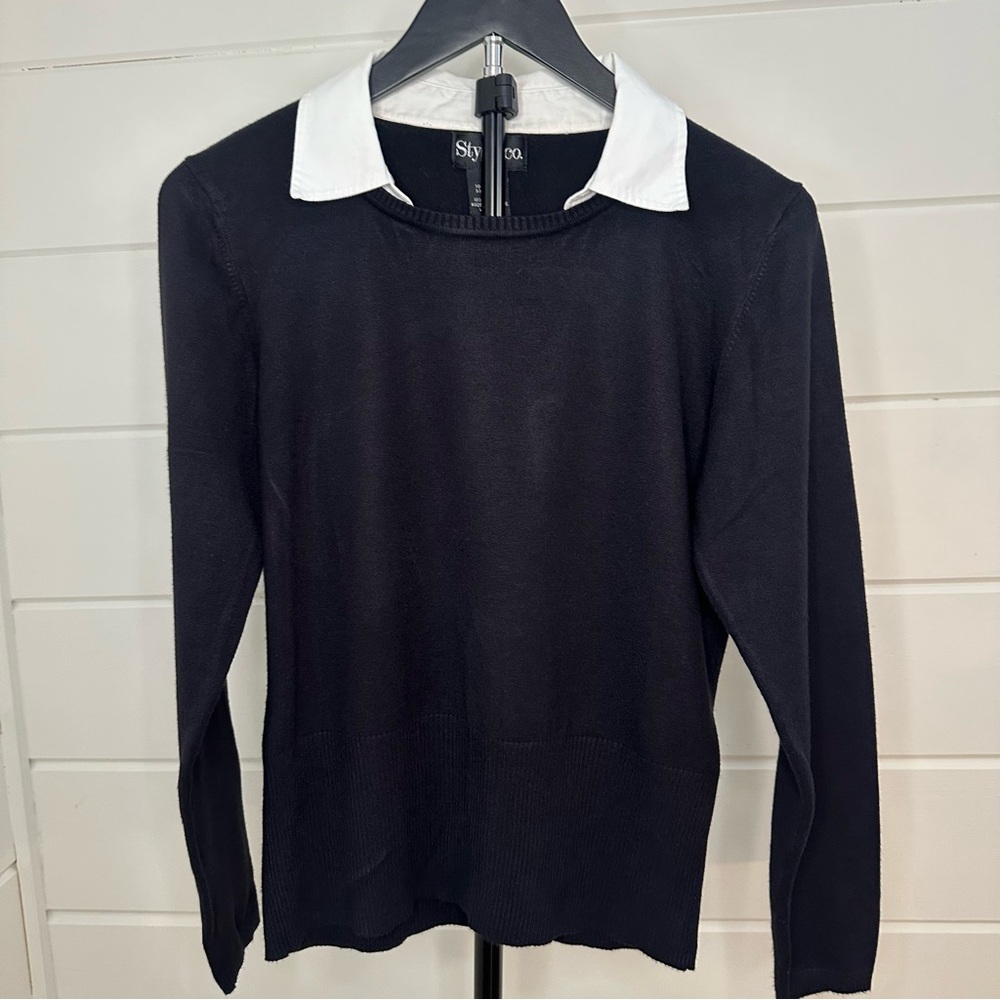 Style & Co Black Knit Layered-Look Sweater. Size: Large